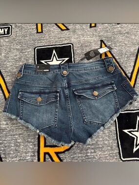 Fashion Nova Blue Frayed High-Rise Denim Shorts